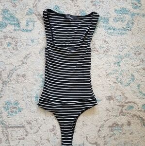 Lulus black white striped bodysuit